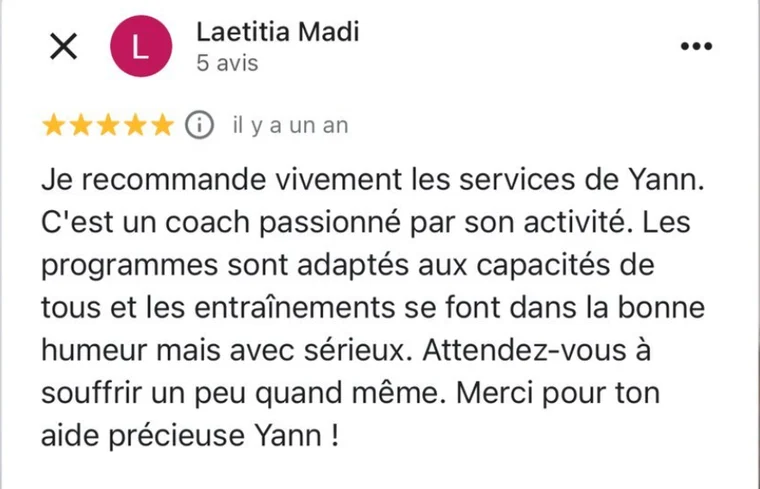 Laetitia, avis Google 5 étoiles